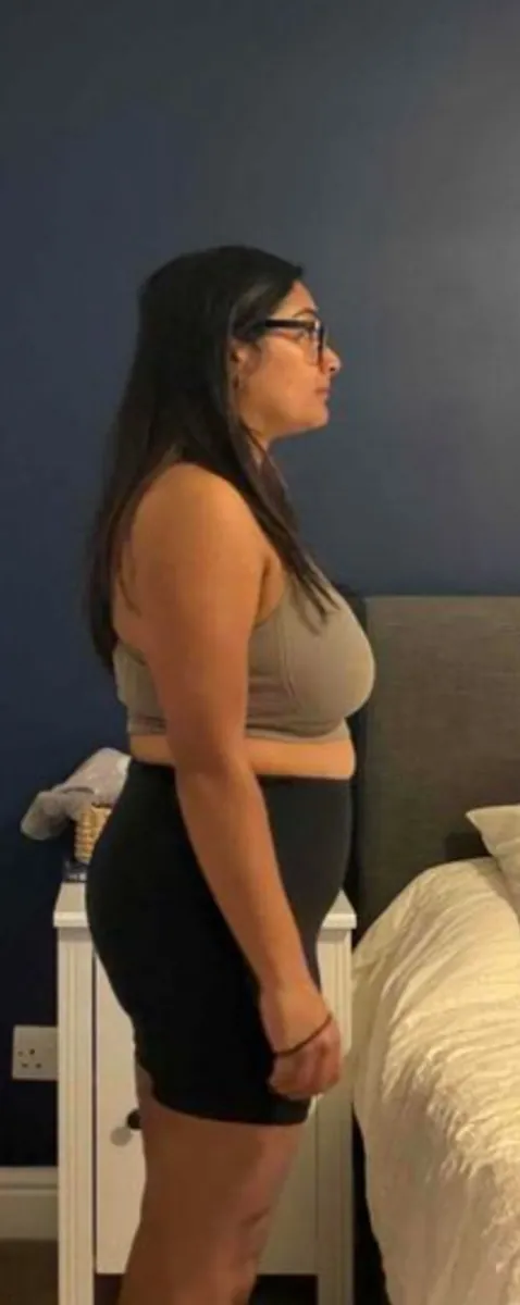 Sheena after losing 7kg, side view